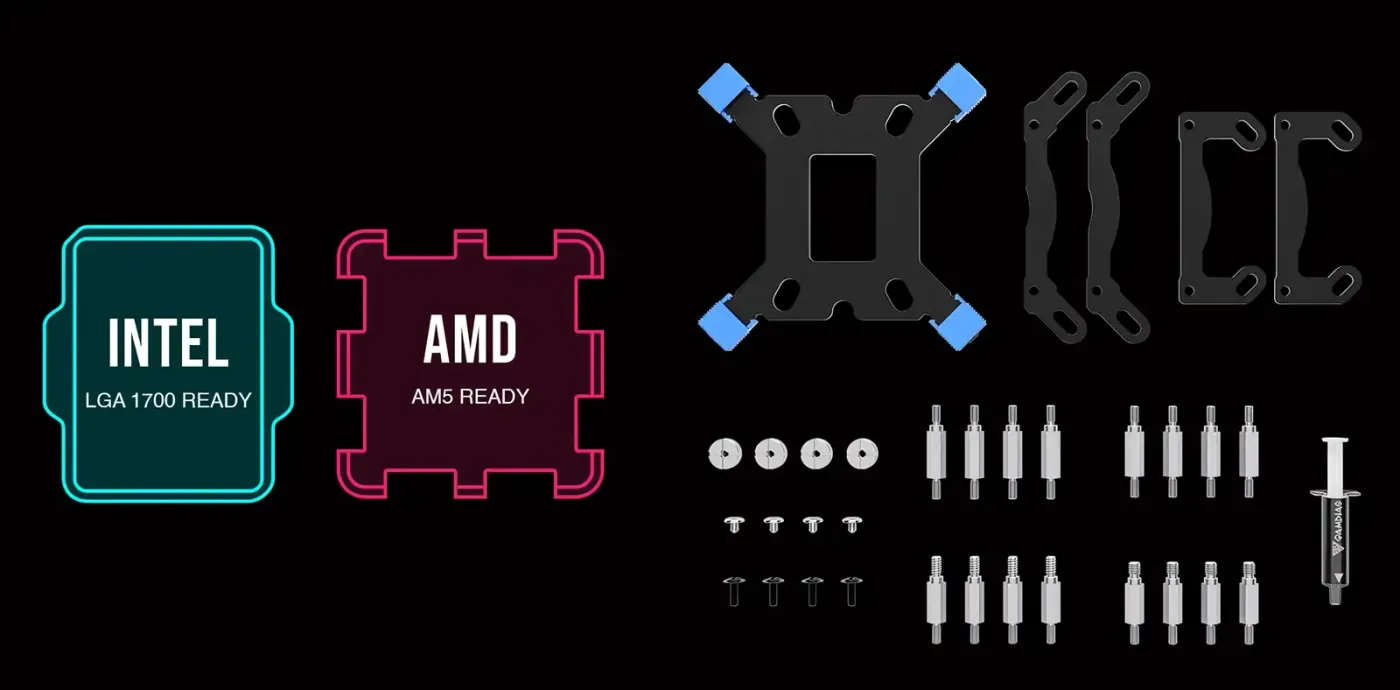 Universal mounting kit for AURA GL120 V2 supporting LGA 1851 and AM5 platforms