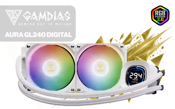 Gamdias AURA GL240 Liquid Cooler with Digital Display (White) - image 1 Gamdias AURA GL240 Liquid Cooler with Digital Display (White) - image 1