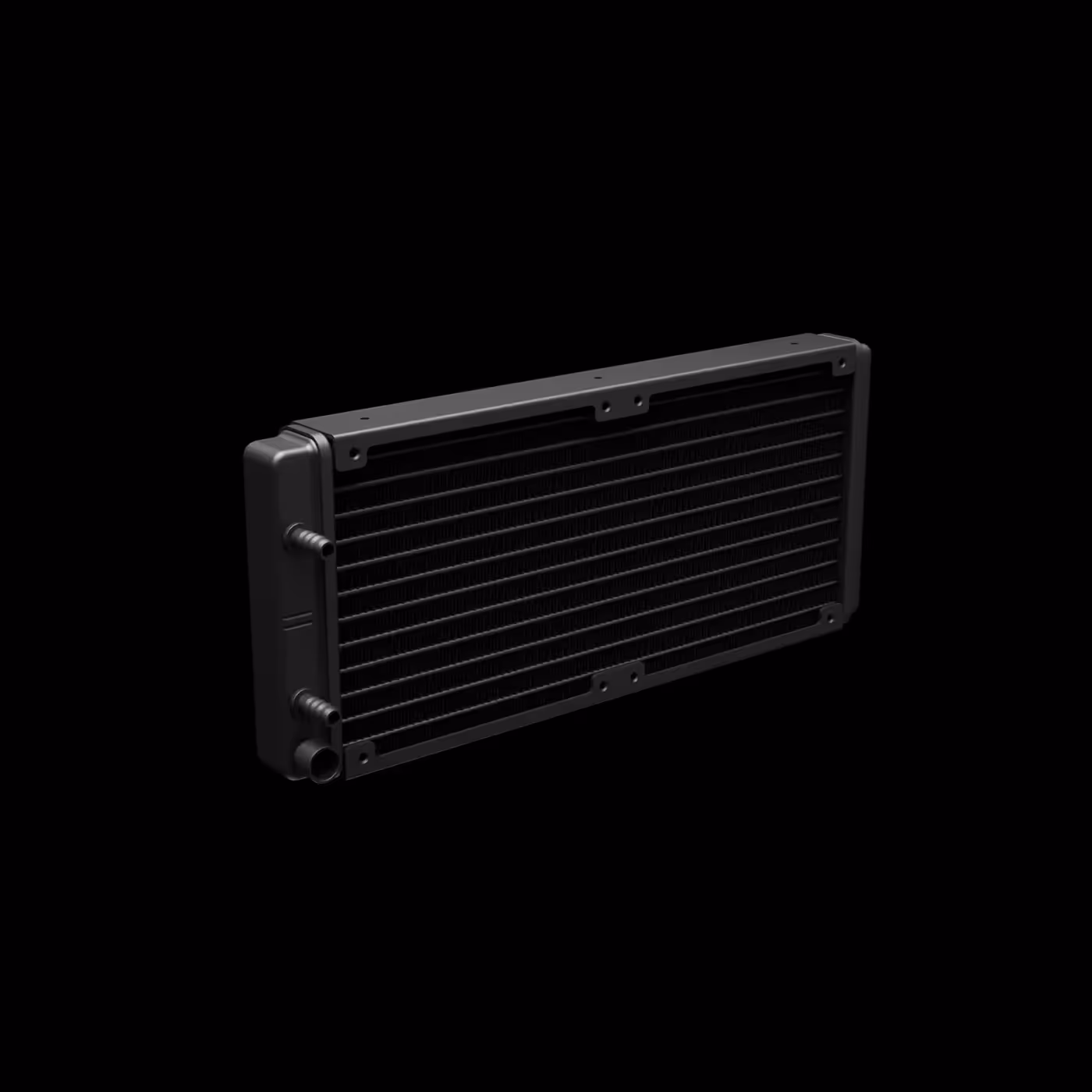 Black aluminium 240mm radiator of the AURA GL240 LITE shown without fans