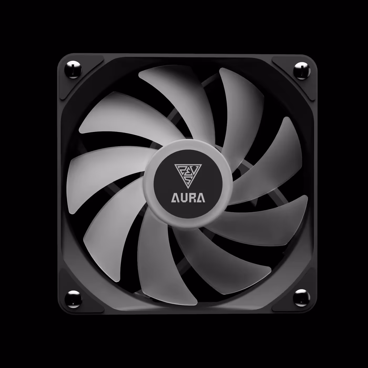 Black AURA GL240 LITE 120mm fan unlit, showing the grey blades and AURA hub logo