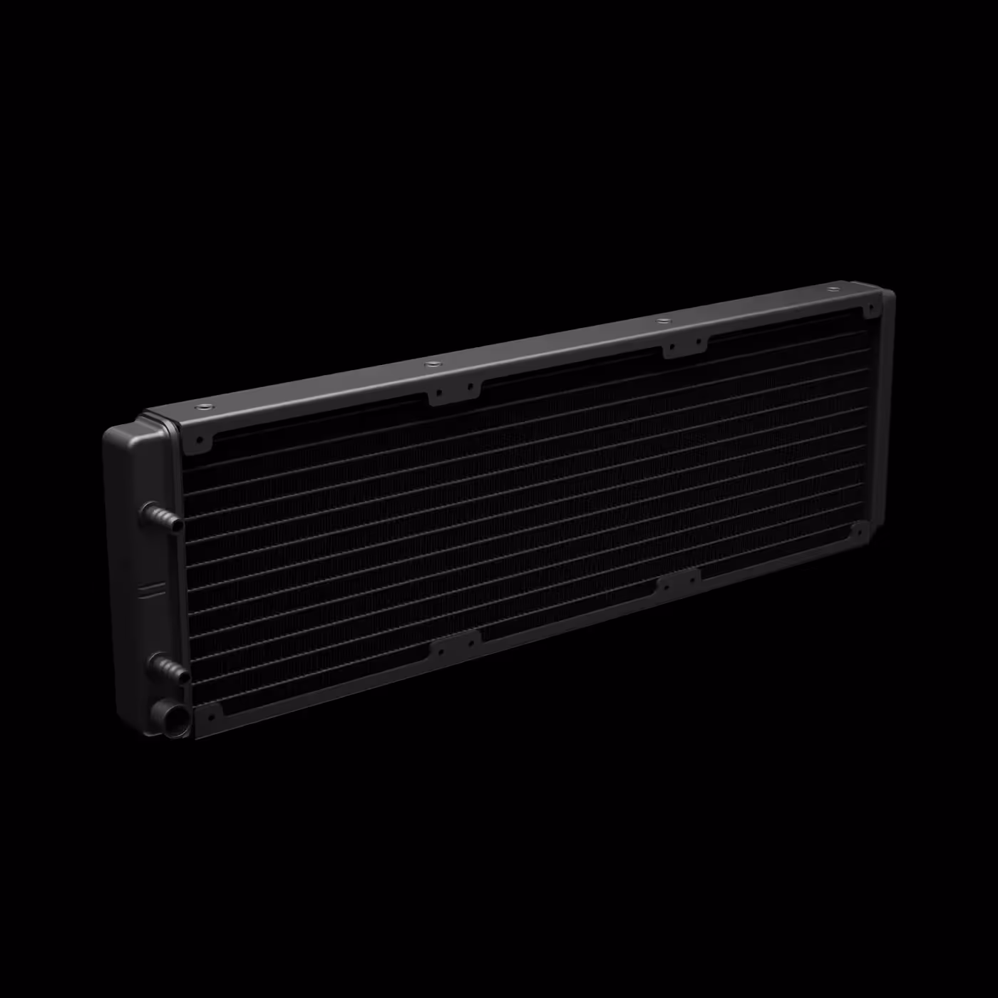 Black aluminium 360mm radiator of the AURA GL360 LITE shown without fans