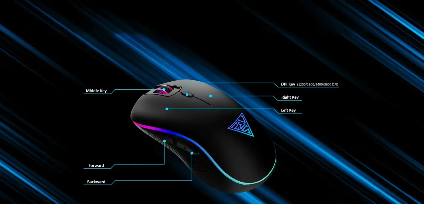Side view of Gamdias AURA GS3 showing programmable keys and DPI adjustments