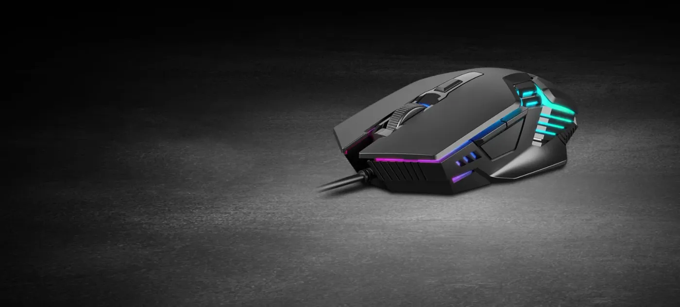AURA GS4 mouse illuminating a player's hand with its immersive RGB backlight