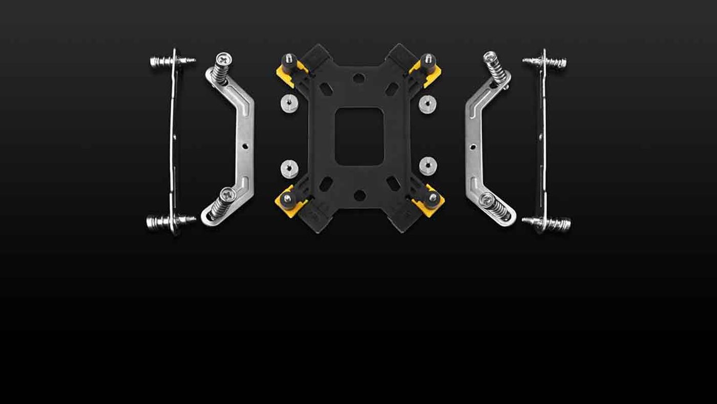 BOREAS E1 410 LITE cooler pictured with its mounting hardware laid out