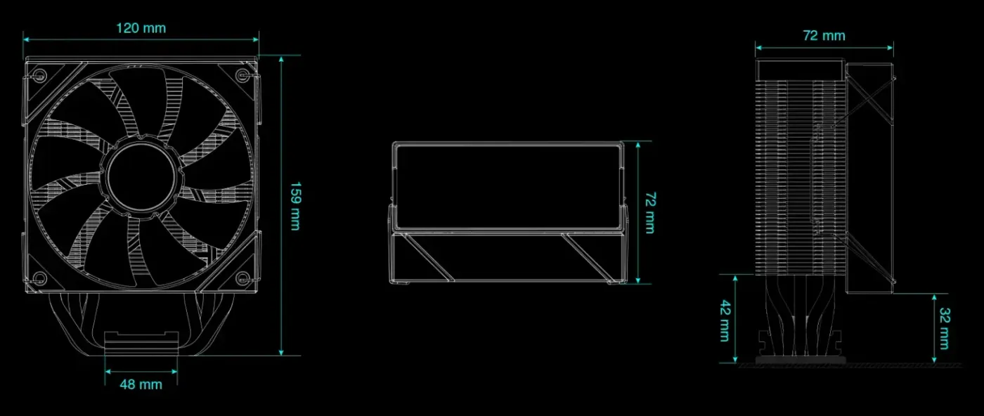 Technical diagram showing the physical dimensions of the BOREAS M2-51D cooler