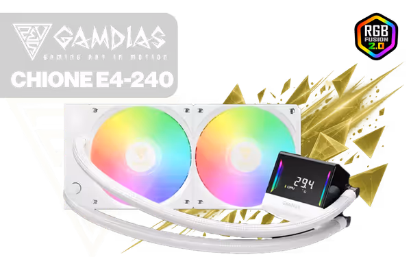 Gamdias Chione E4-240 WH 240mm AIO Cooler – ARGB Display - image 1 Gamdias Chione E4-240 WH 240mm AIO Cooler – ARGB Display - image 1