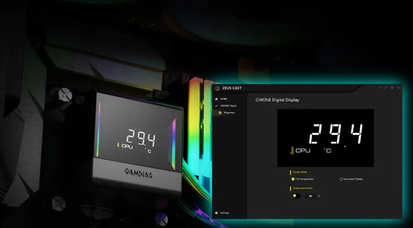 Interface of the ZEUS CAST software for monitoring CPU temperatures and fan speeds