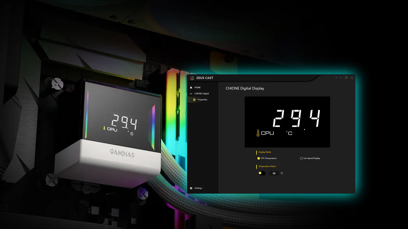 Gamdias Chione E4-240 Liquid Cooler Real-Time Display - Desktop