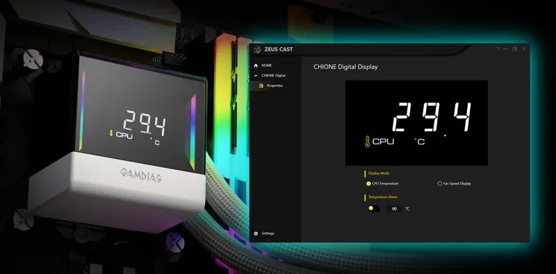 Gamdias Chione E4-240 Liquid Cooler Real-Time Display - Mobile