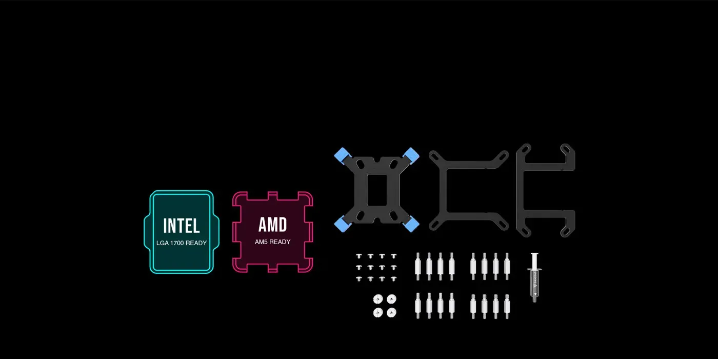 Universal Intel and AMD mounting kits supplied with the Gamdias Chione E4-360