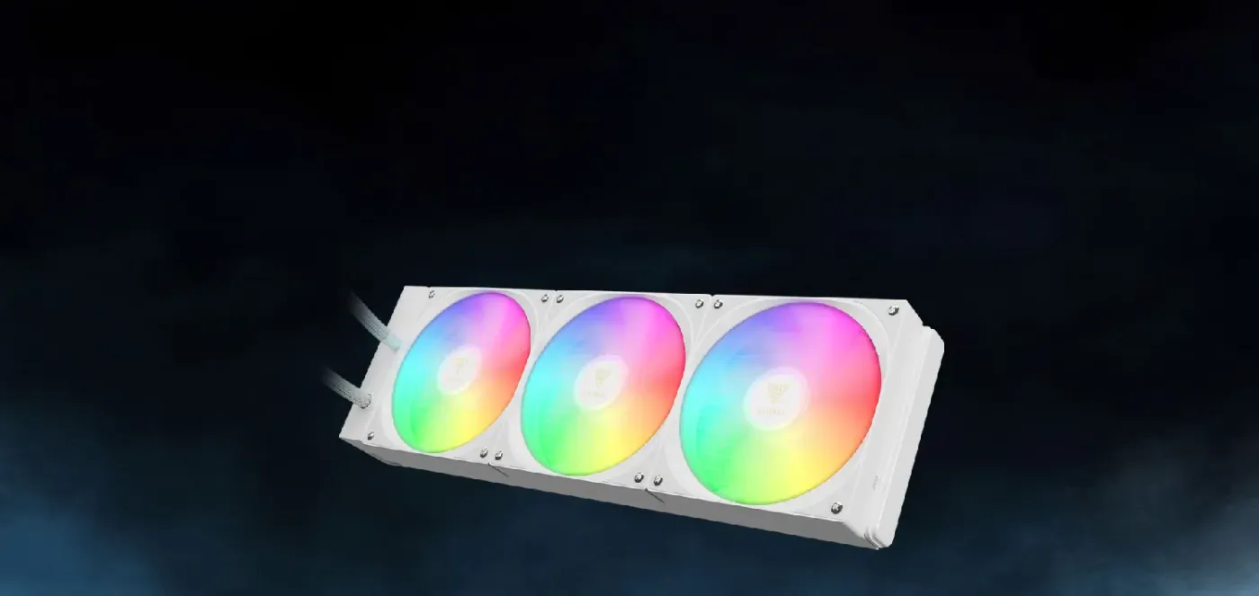 Hydraulic bearing PWM fans with RGB lighting on the Chione E4-420 radiator