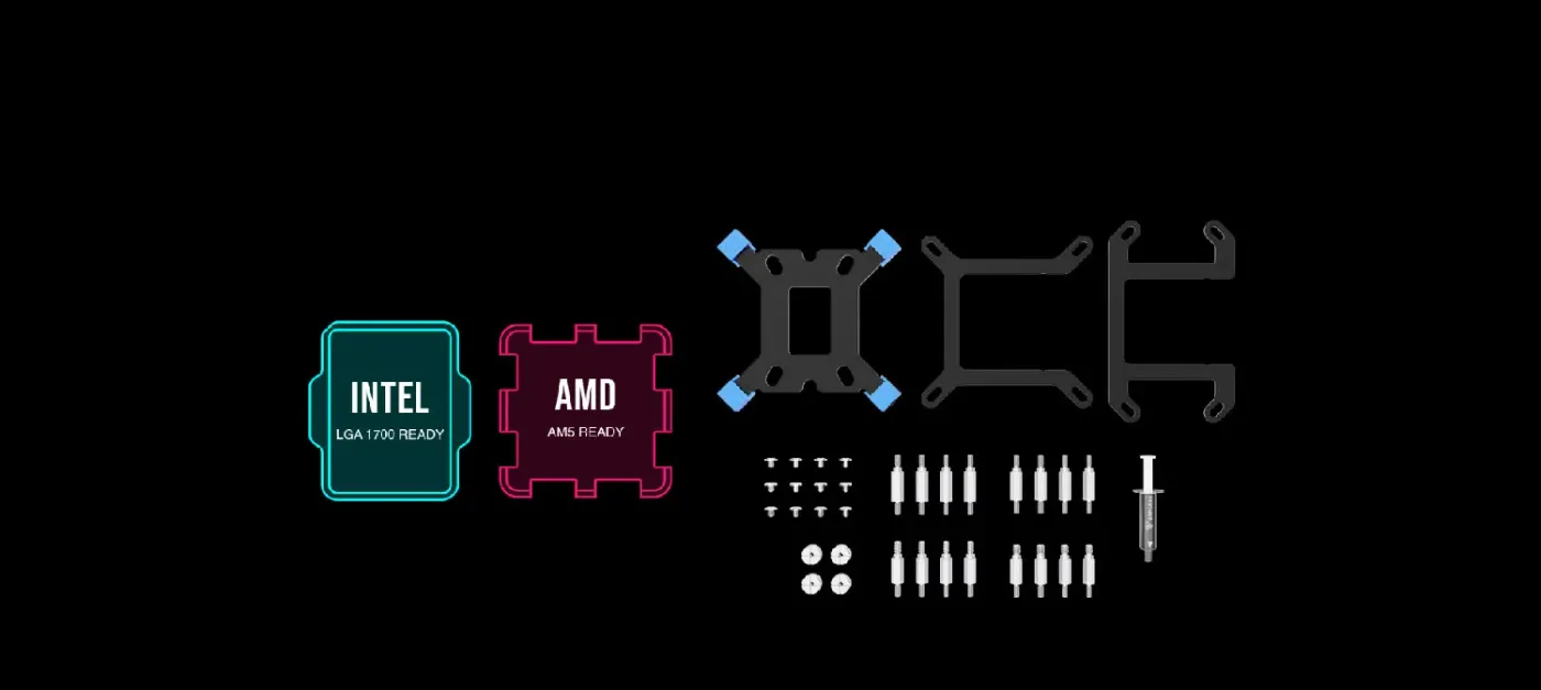 Universal Intel and AMD mounting kits supplied with the Gamdias Chione E4 Series