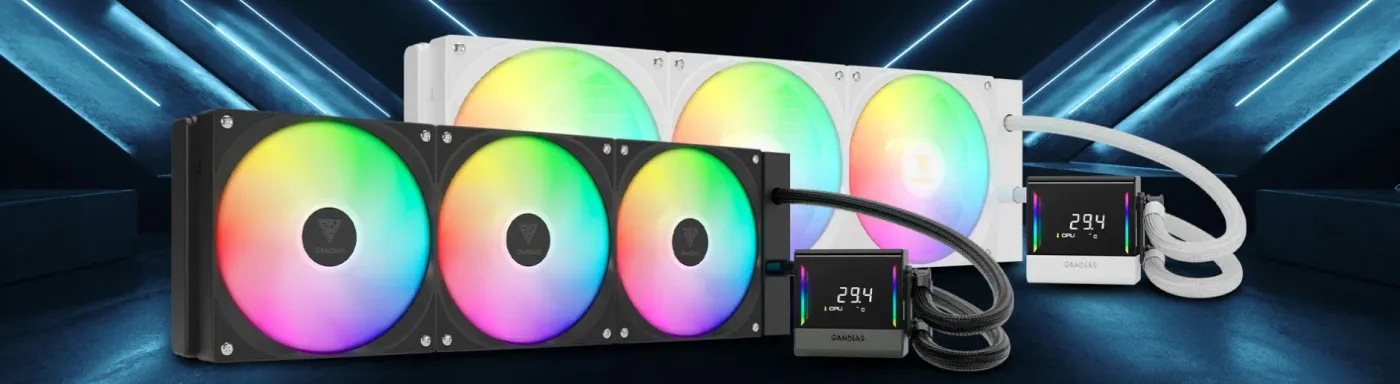 Gamdias Chione E4-420 liquid cooler with digital display and ARGB fans