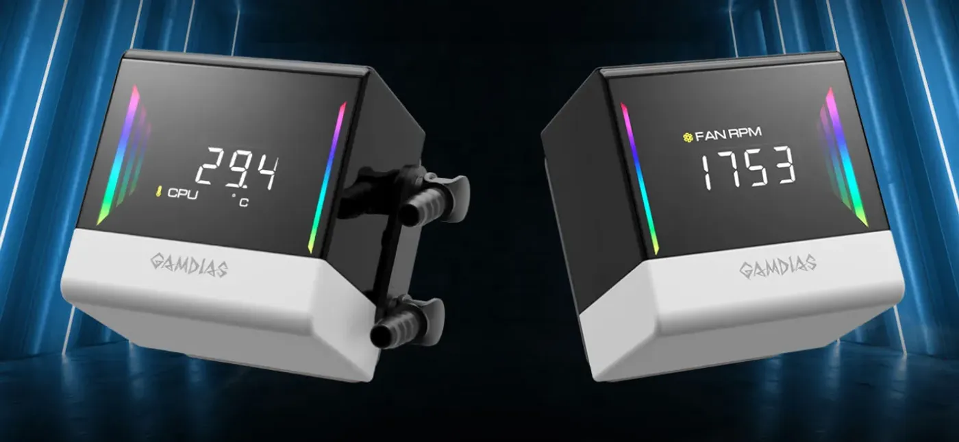Infinity mirror digital display on the Gamdias Chione E4-420 water block