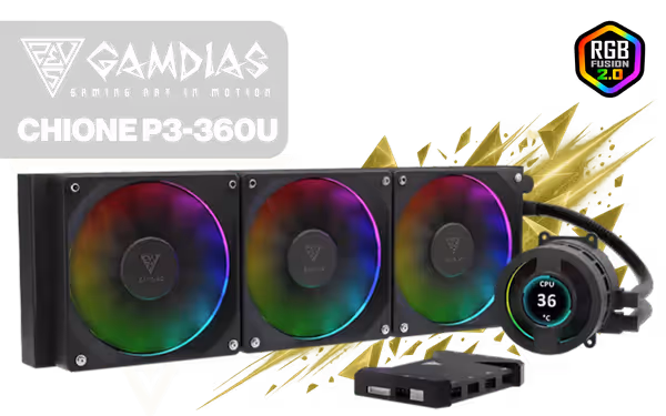 Gamdias CHIONE P3-360U 360mm AIO Liquid Cooler with LCD - image 1 Gamdias CHIONE P3-360U 360mm AIO Liquid Cooler with LCD - image 1