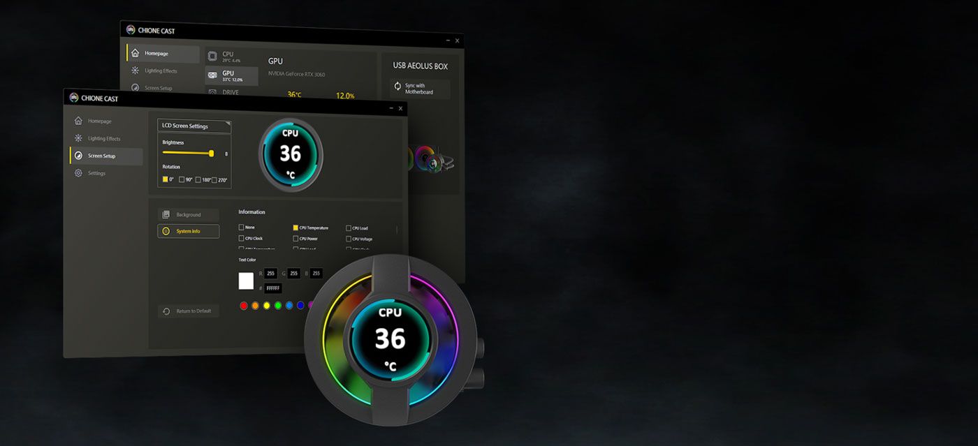 CHIONE CAST software displaying real-time system metrics