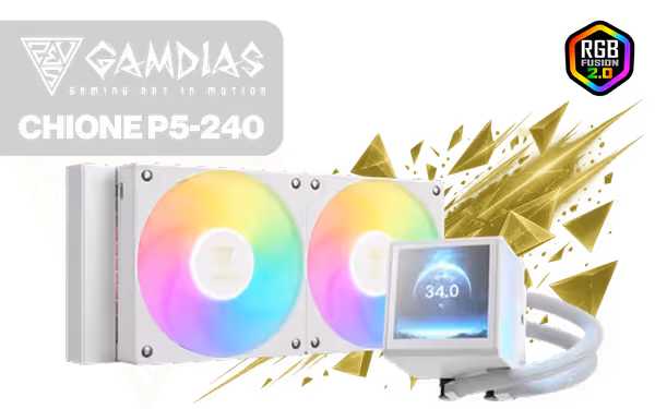 Gamdias CHIONE P5-240 White Liquid Cooler 3.4" IPS LCD - image 1 Gamdias CHIONE P5-240 White Liquid Cooler 3.4" IPS LCD - image 1