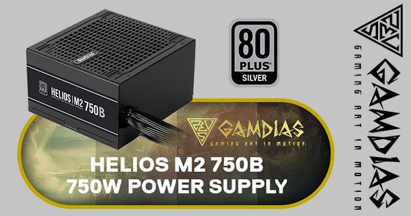 GAMDIAS Helios M2-750B Alimentation PC 750W 80 Plus Silver ATX 3.1 - Non Modulaire, Conception DC à DC, Câbles Plats Noir