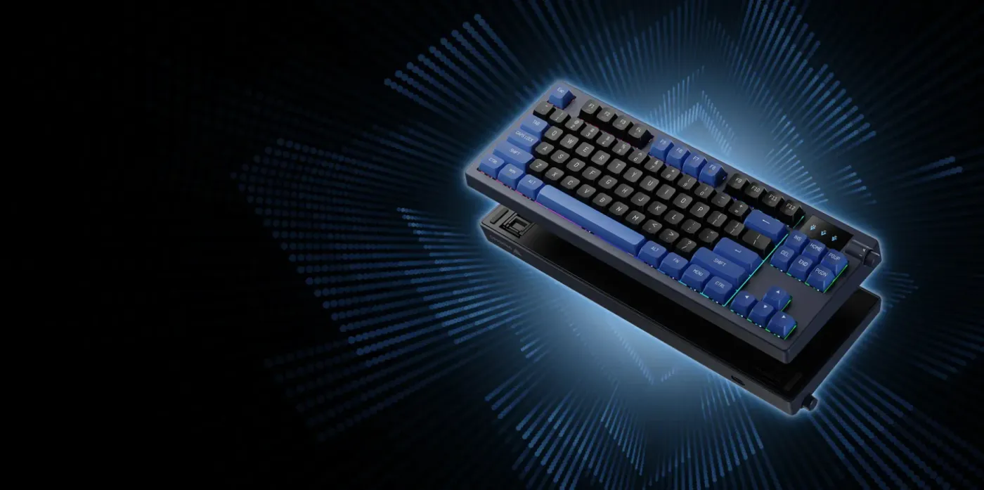 Gamdias Hermes E7 tenkeyless mechanical keyboard shown from above with RGB lighting