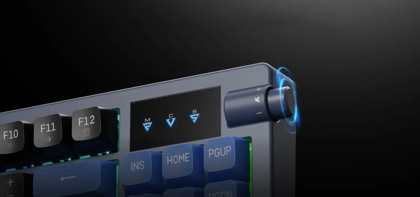 Volume control knob and RGB backlighting on the Gamdias Hermes E7