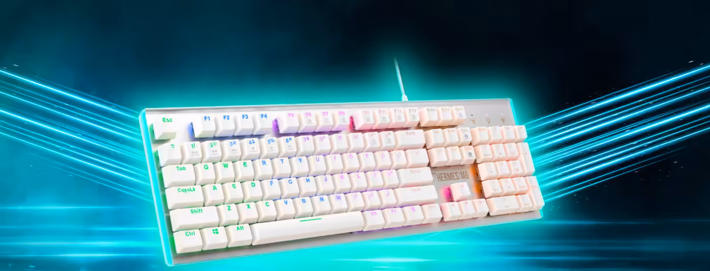 Gamdias Hermes M6 mechanical keyboard showing metallic brushed backplate and LED lighting