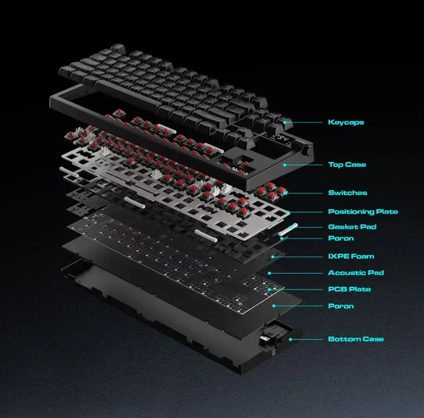 Gamdias Hermes M7 Hybrid keyboard featuring gasket-mounted design for quieter typing