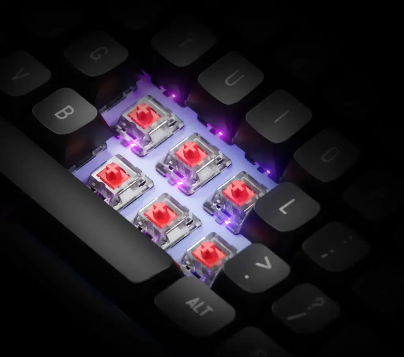 Close up of Gamdias mechanical switches for the Hermes M7 Hybrid keyboard