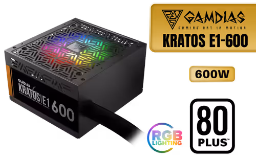 Gamdias KRATOS E1-600 RGB 600W Power Supply Gamdias KRATOS E1-600 RGB 600W Power Supply - Image 1