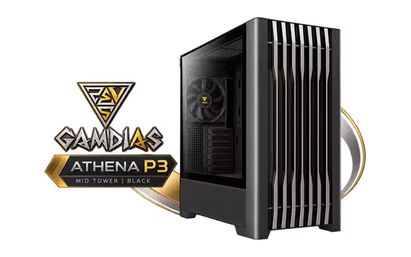GAMDIAS ATHENA P3 Mid Tower Case - Black | 4x 140mm Fans - image 1 GAMDIAS ATHENA P3 Mid Tower Case - Black | 4x 140mm Fans - image 1