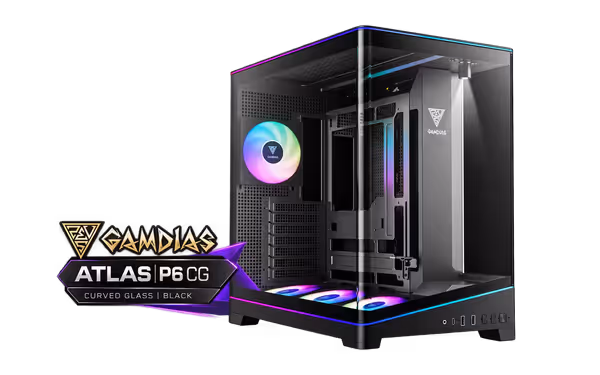 GAMDIAS ATLAS P6 CG Curved Glass Mid Tower Case - Black - image 1 GAMDIAS ATLAS P6 CG Curved Glass Mid Tower Case - Black - image 1