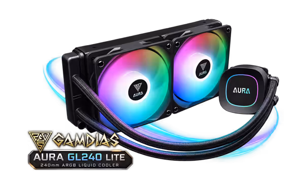 GAMDIAS AURA GL240 LITE 240mm ARGB Liquid Cooler - Black - image 1 GAMDIAS AURA GL240 LITE 240mm ARGB Liquid Cooler - Black - image 1