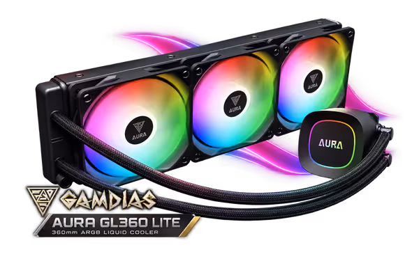 GAMDIAS AURA GL360 LITE 360mm ARGB Liquid Cooler - Black - image 1 GAMDIAS AURA GL360 LITE 360mm ARGB Liquid Cooler - Black - image 1