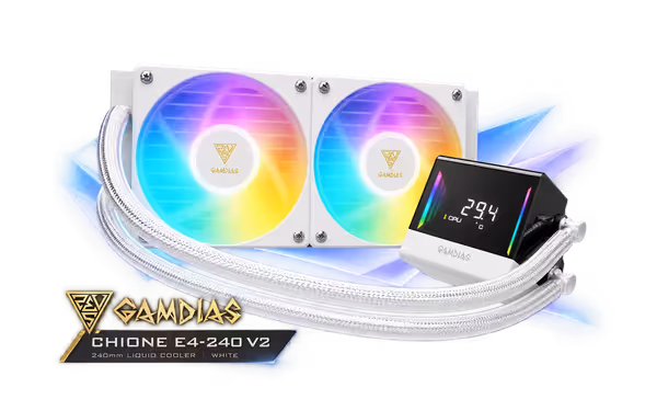 GAMDIAS CHIONE E4-240 V2 240mm Liquid Cooler - White - image 1 GAMDIAS CHIONE E4-240 V2 240mm Liquid Cooler - White - image 1