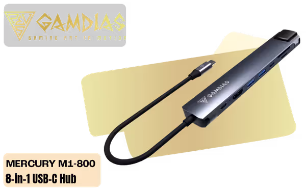 GAMDIAS MERCURY M1-800 8-in-1 USB-C Hub — 4K HDMI, Ethernet - image 1 GAMDIAS MERCURY M1-800 8-in-1 USB-C Hub — 4K HDMI, Ethernet - image 1