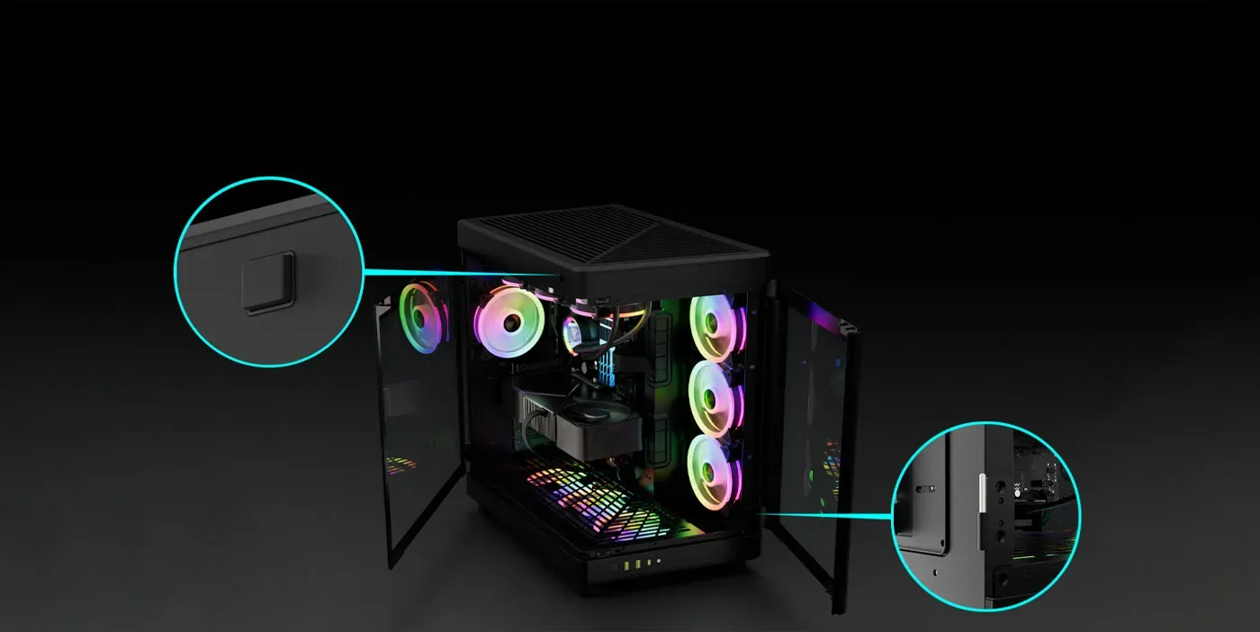 One-touch release mechanism on the Gamdias Neso P1 side panel