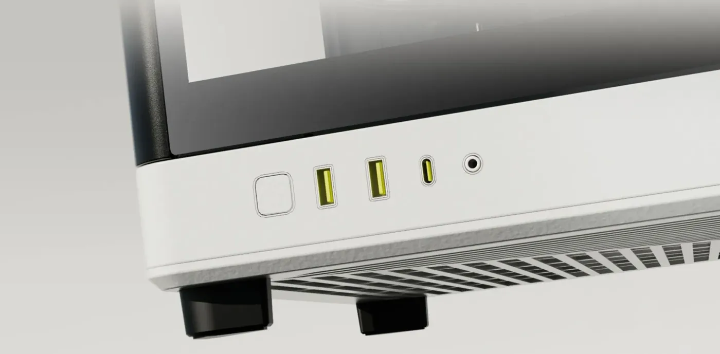 Front panel I/O ports on the GAMDIAS NESO P1 BW