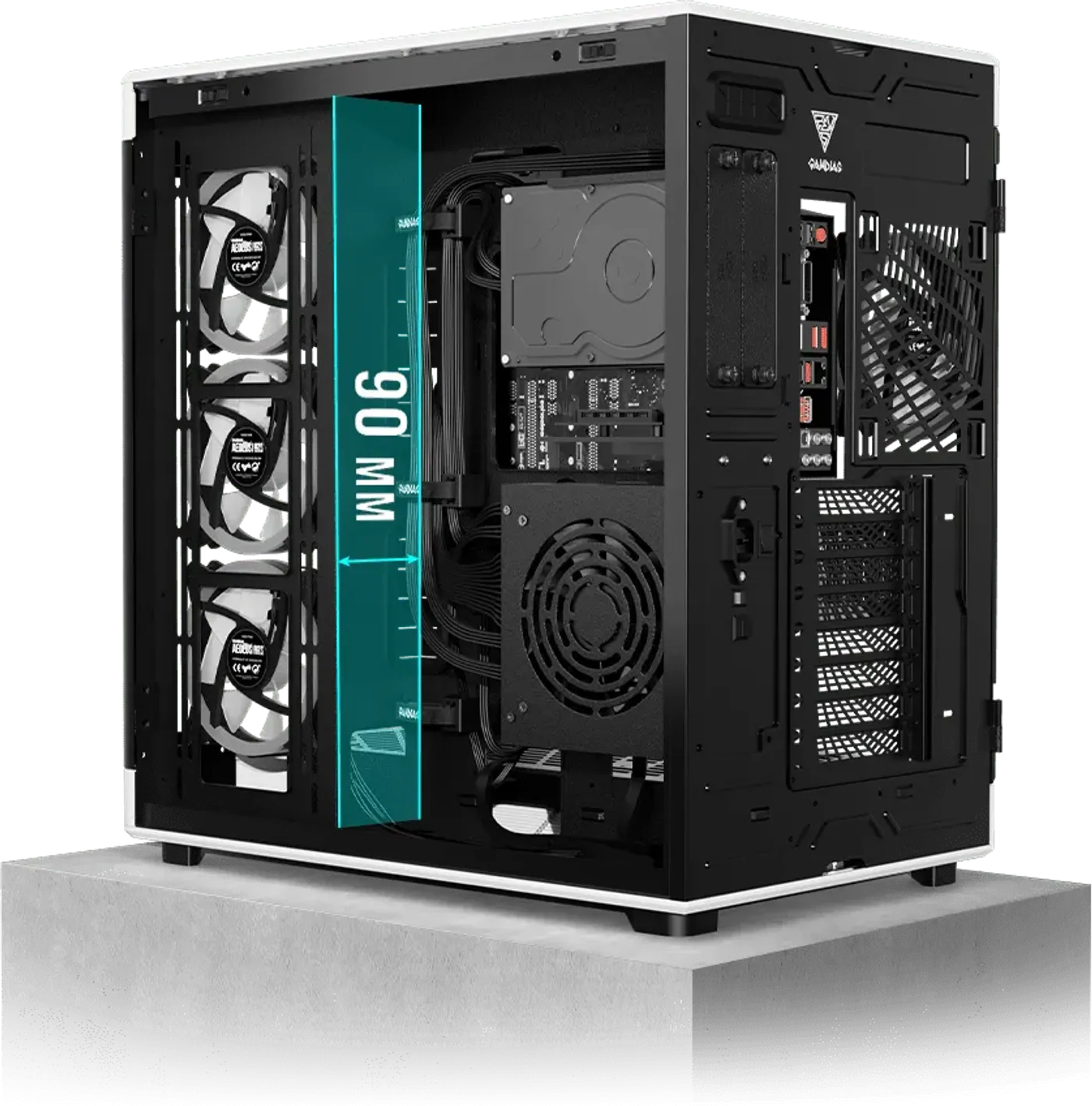 Cable routing compartment and velcro straps in the NESO P1 BW