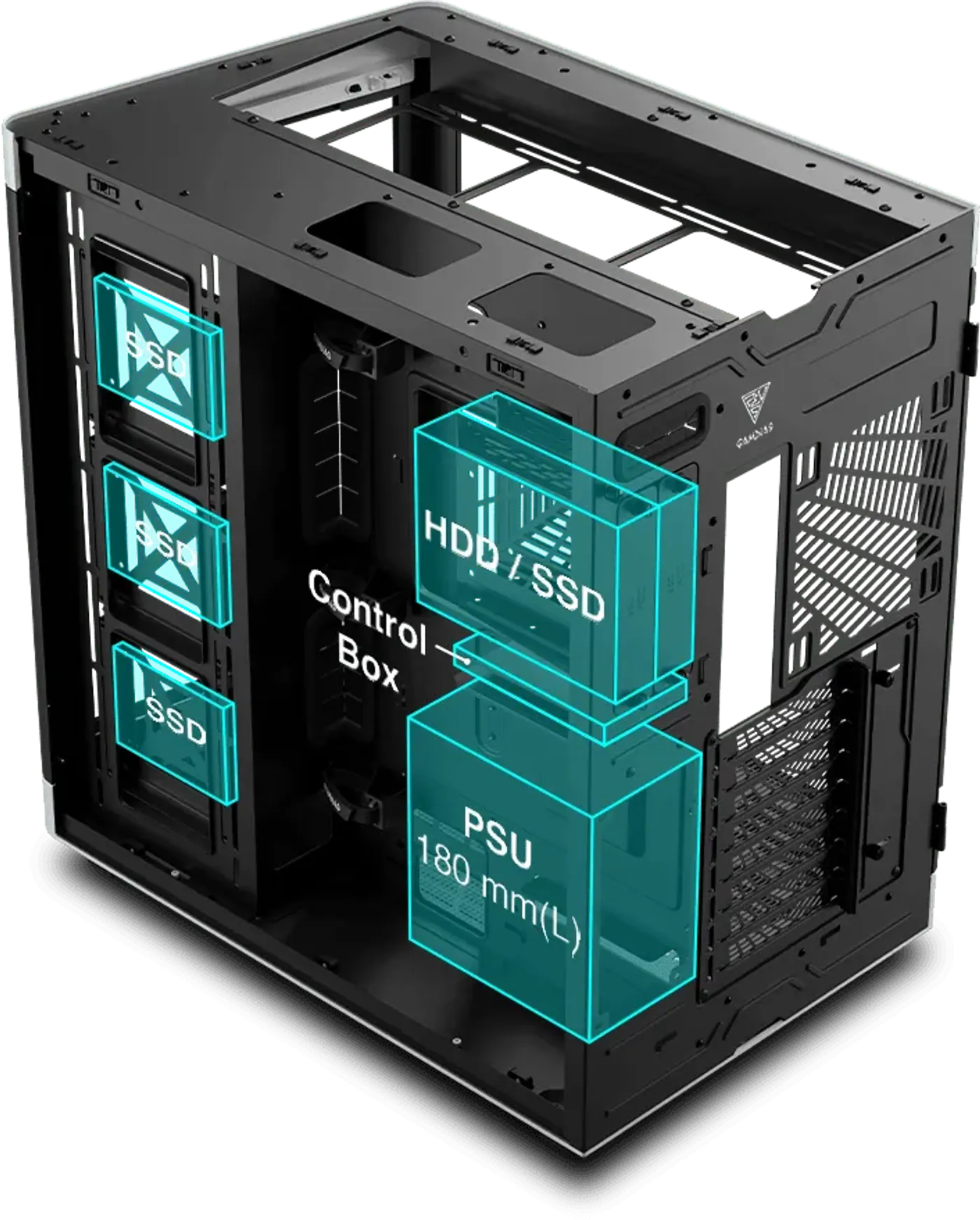 PSU compartment and SSD bracket inside the NESO P1 BW