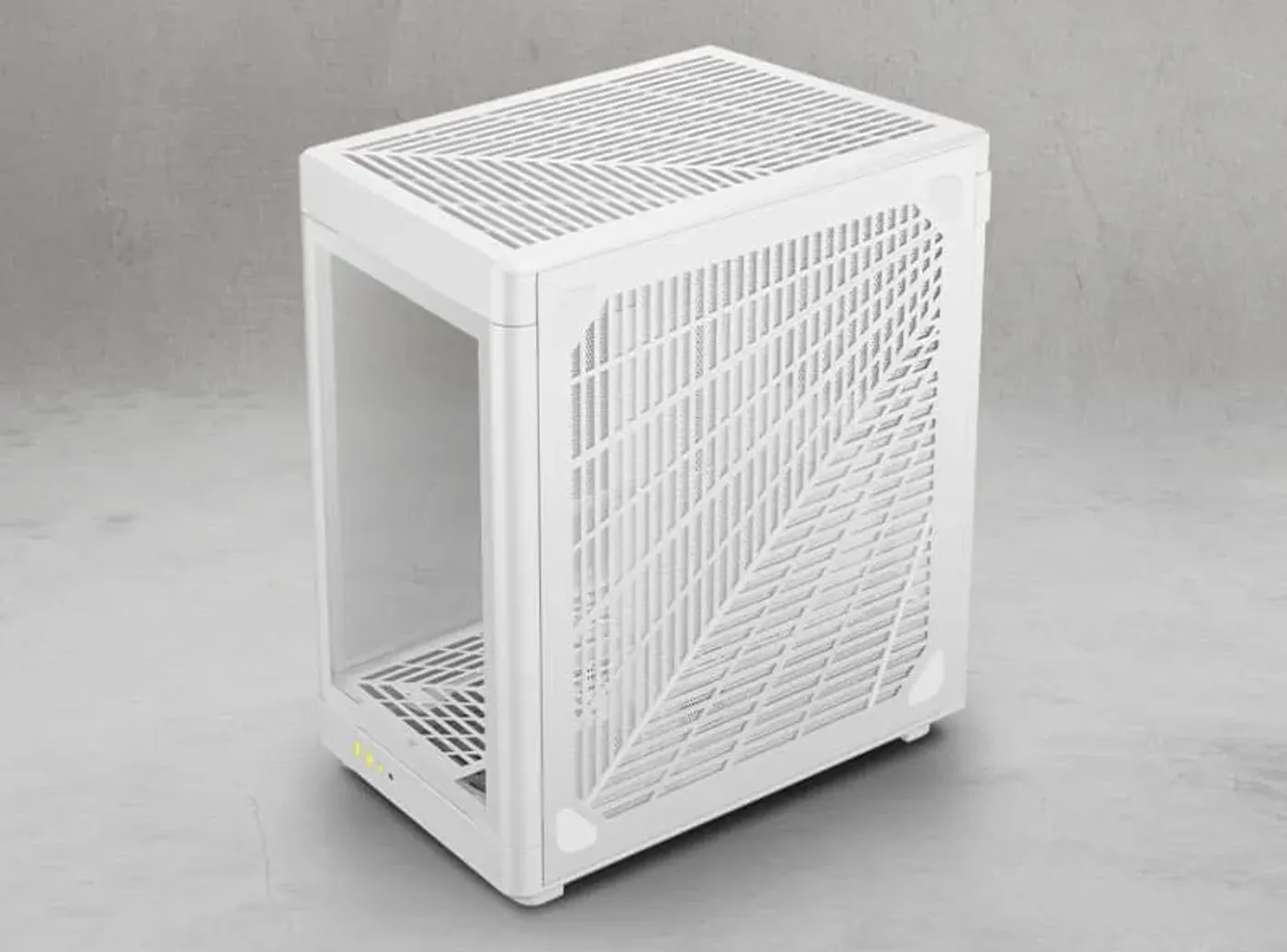 Side profile of the Gamdias Neso P1 featuring a modern trapezoidal grid structure