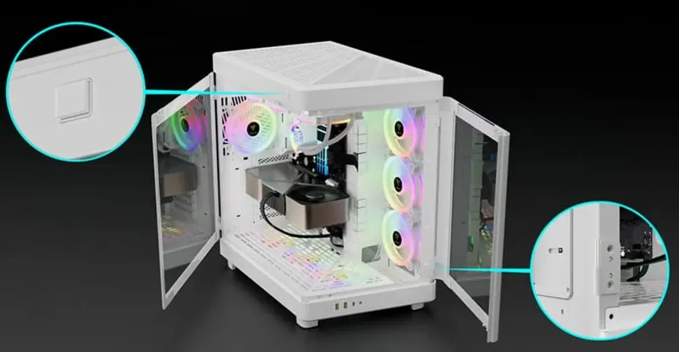 Gamdias Neso P1 Gaming Case featuring one-touch release for tempered glass panels