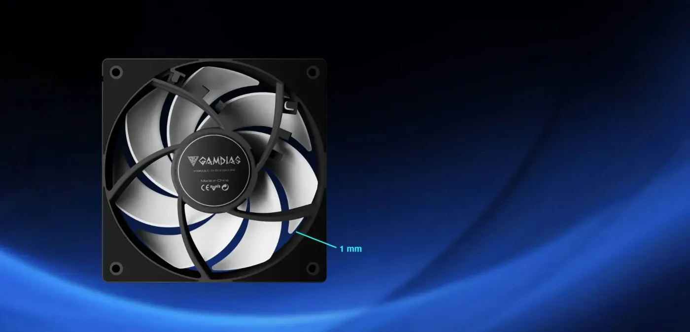 Gamdias NOTUS M1-1203 ARGB case fans exhibiting optimized tip clearance