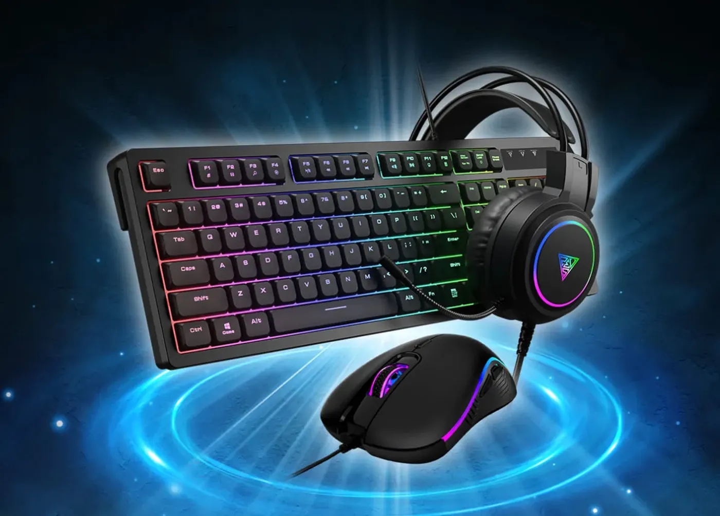 Gamdias Poseidon E2 Gaming Combo including keyboard, mouse, and headset