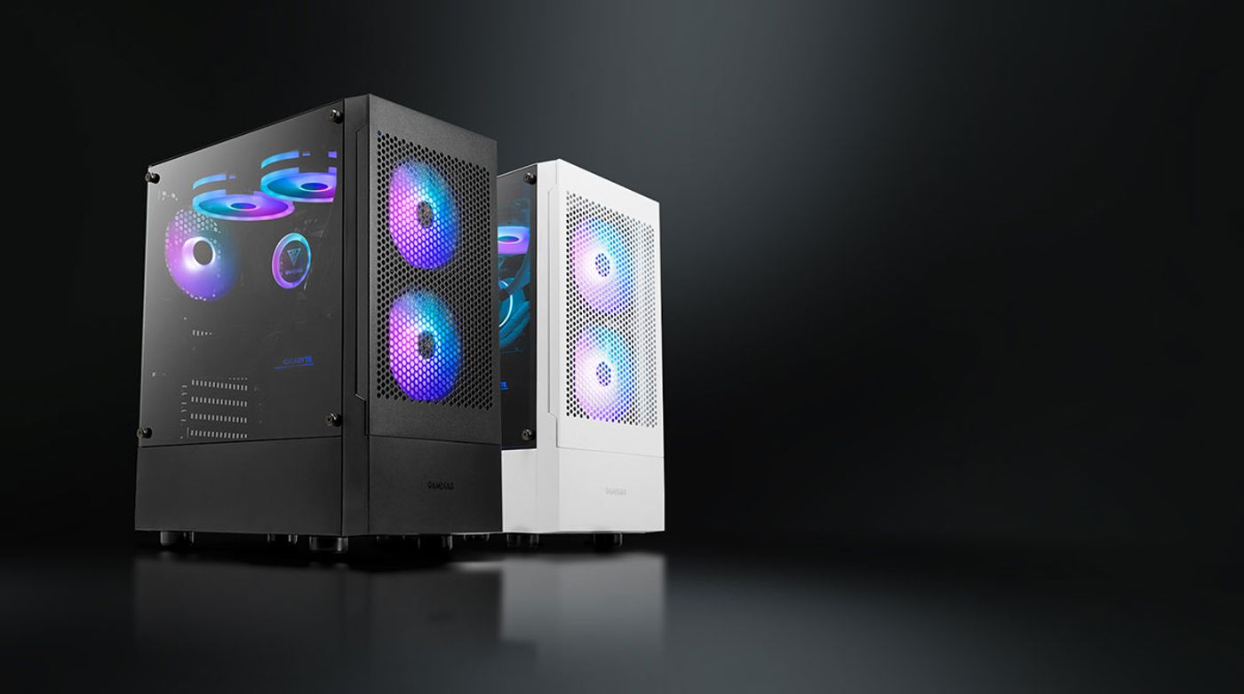 Gamdias Talos E3 Mesh mid-tower case shown from a front three-quarter angle