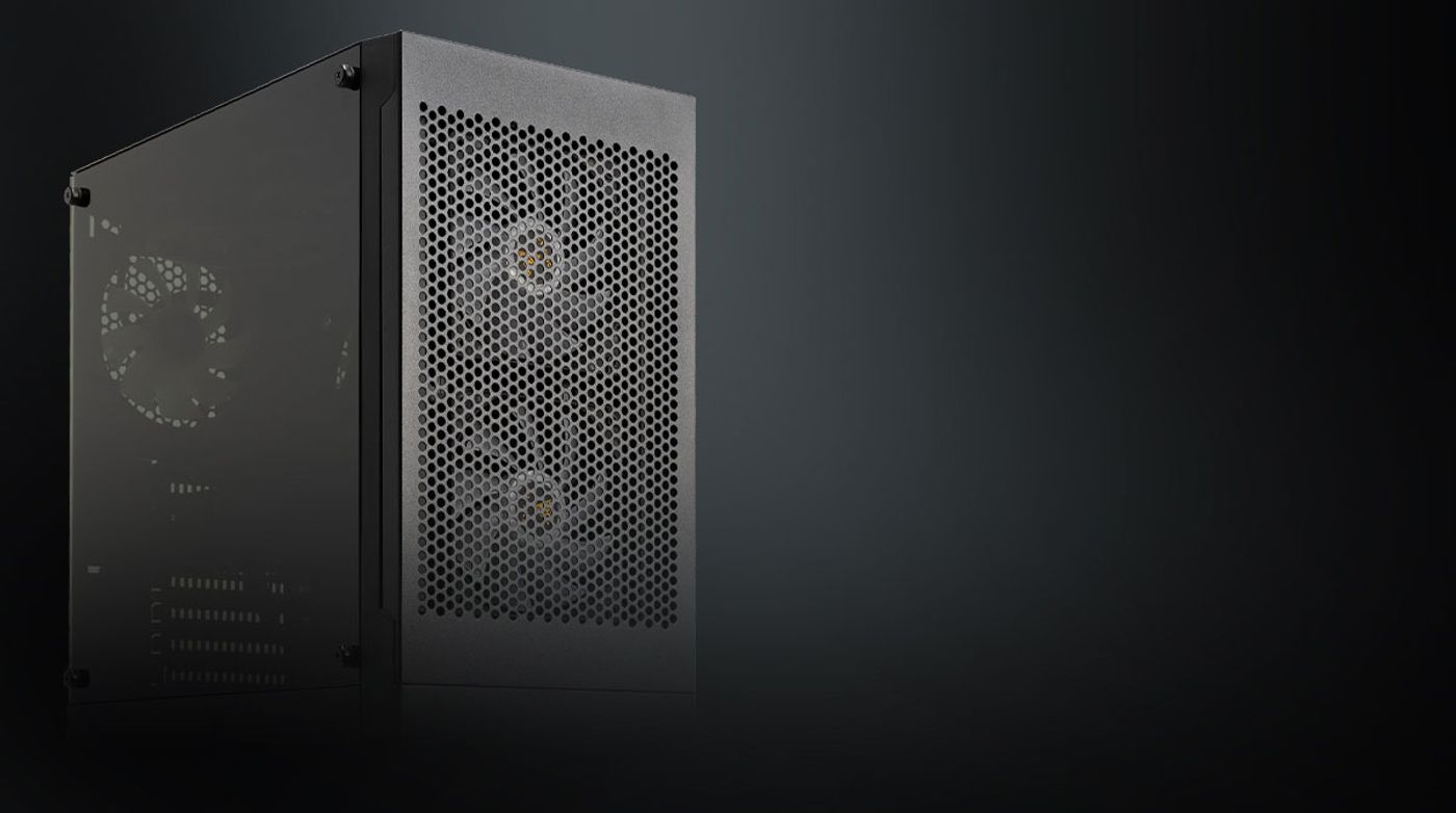 Close view of the perforated 5.0mm vent pattern on the Talos E3 Mesh front panel
