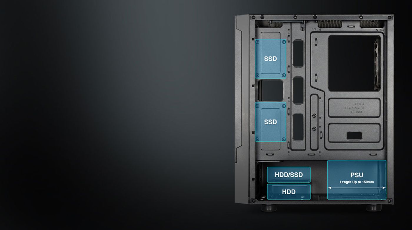 Cable management area behind the motherboard tray of the Talos E3 Mesh