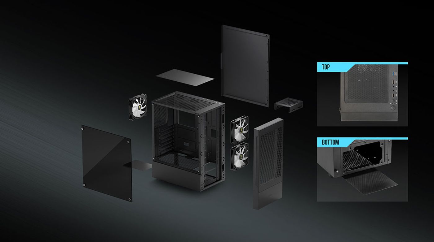 Magnetic dust filter lifted away from the Gamdias Talos E3 Mesh case