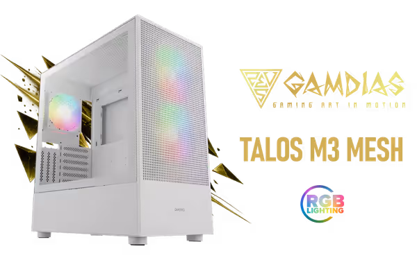 Gamdias TALOS M3 MESH White E-ATX Gaming Case — ARGB Cooling - image 1 Gamdias TALOS M3 MESH White E-ATX Gaming Case — ARGB Cooling - image 1