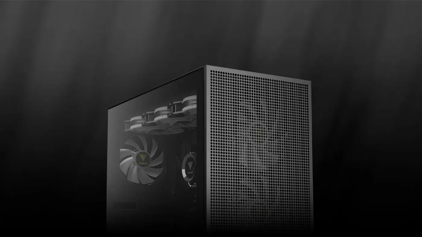 Perforated mesh front panel of the TALOS M3 MESH showing its 5mm vents