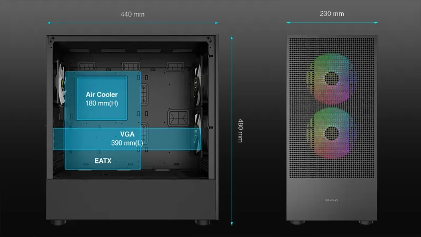 Interior of the TALOS M3 MESH showing space for an E-ATX motherboard