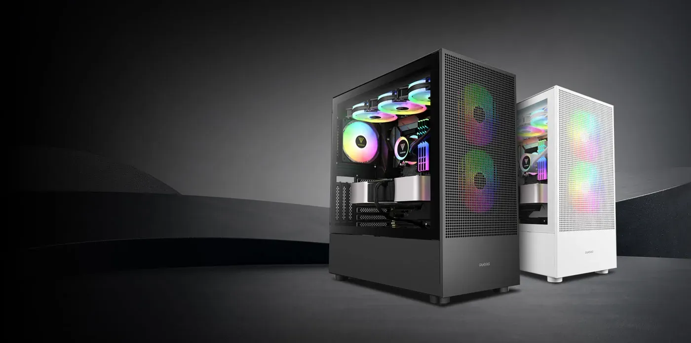Gamdias TALOS M3 MESH white gaming case viewed from the front corner